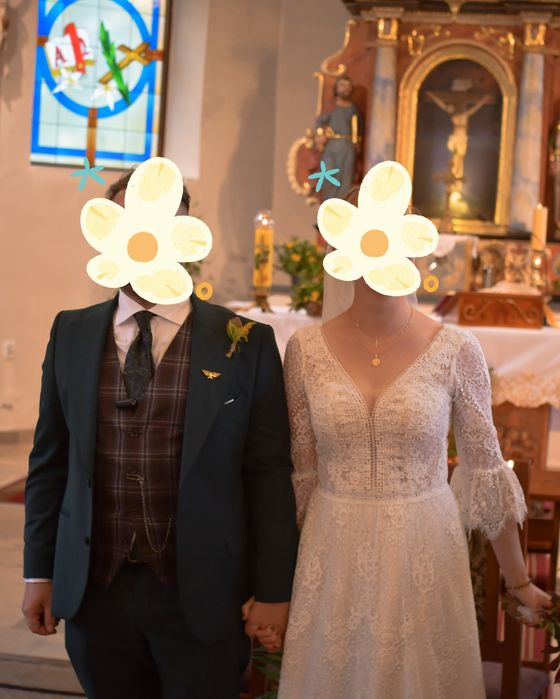 Suknia ślubna, rustykalna, koronkowa