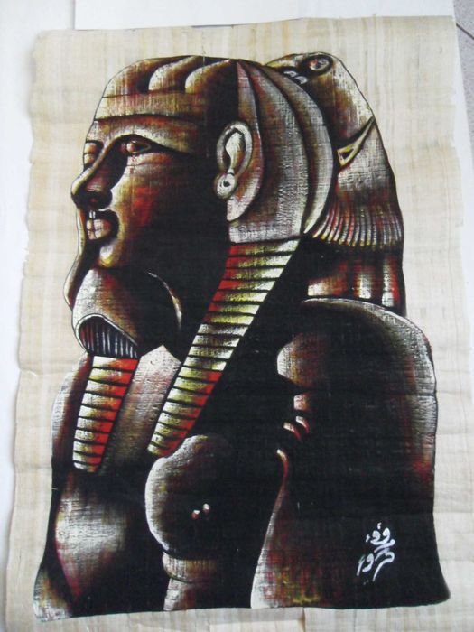 Duży obraz na papirusie, wizerunek faraona, układ pionowy ok.62 x 88cm