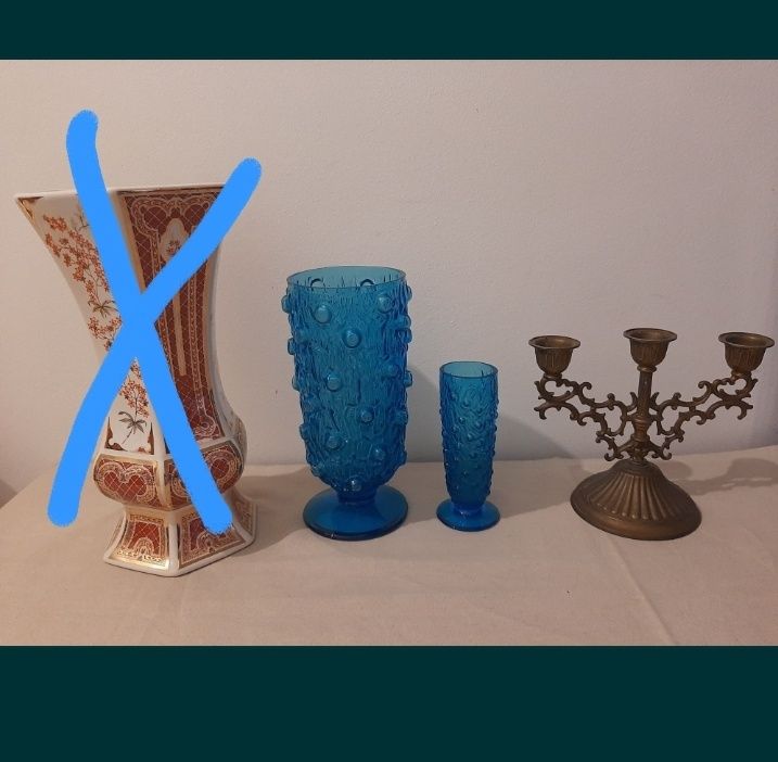 Castiçal jarra porcelana  jarras vidro marinha grande azuis