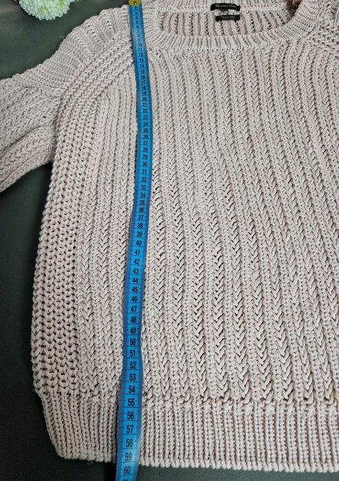 Ciepły sweter splot warkoczowy pudrowy róż bawełna L 40 Massimo Dutti