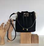 Torebka worek Creole skórzana skóra bucket bag zamsz czarna