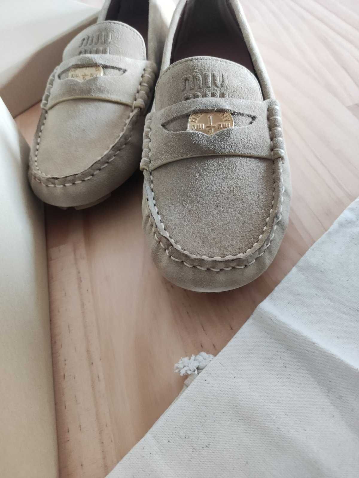 Miu mokasyny półbuty damskie baleriny Loafersy skóra od reki