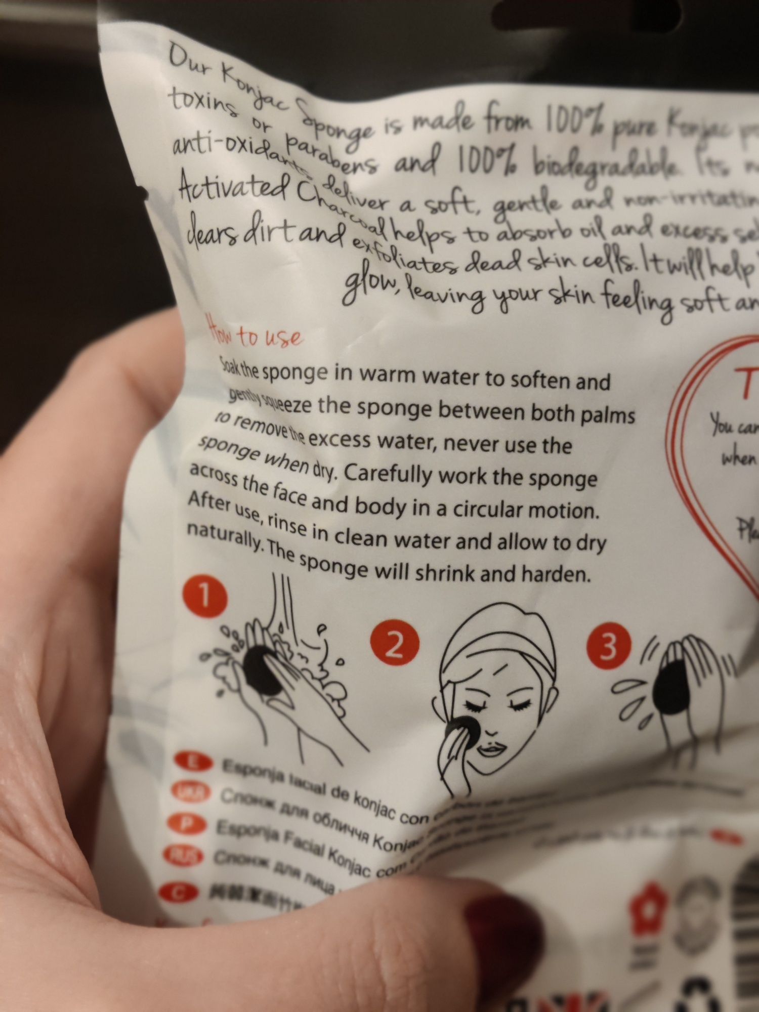 Konjac sponge z węglem, minerałami i antyoksydantami 100% natura gąbka