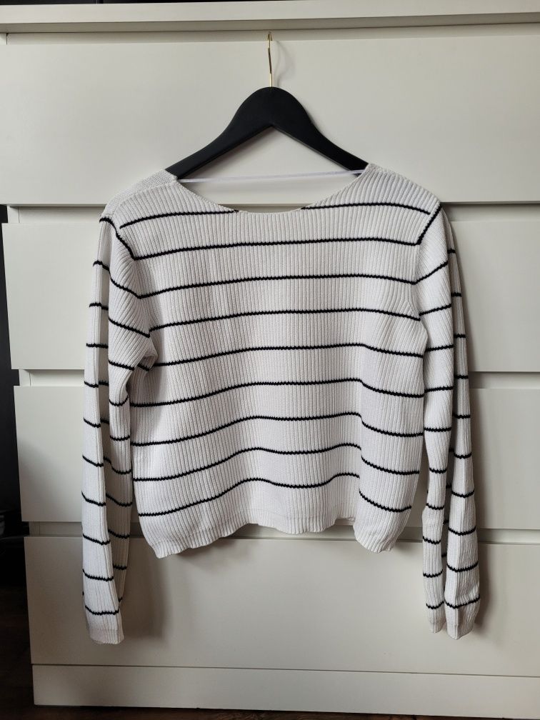 Sweter sweterek dekolt V 100% bawełna w paski VILA XS/S