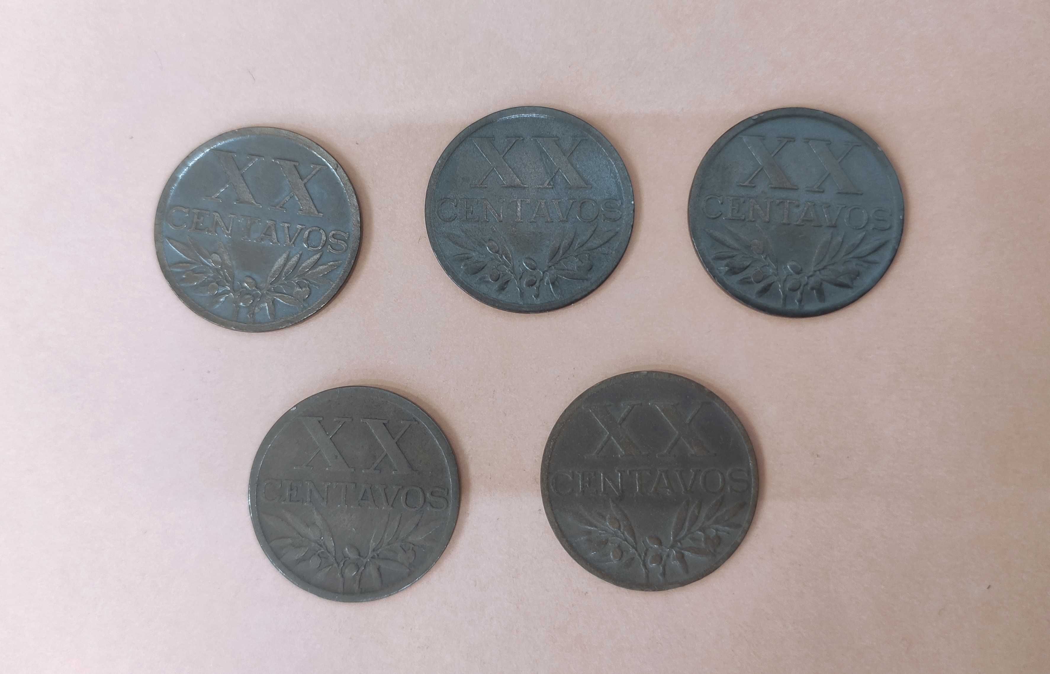 Conjunto de 5 moedas de XX centavos (Melhores datas)