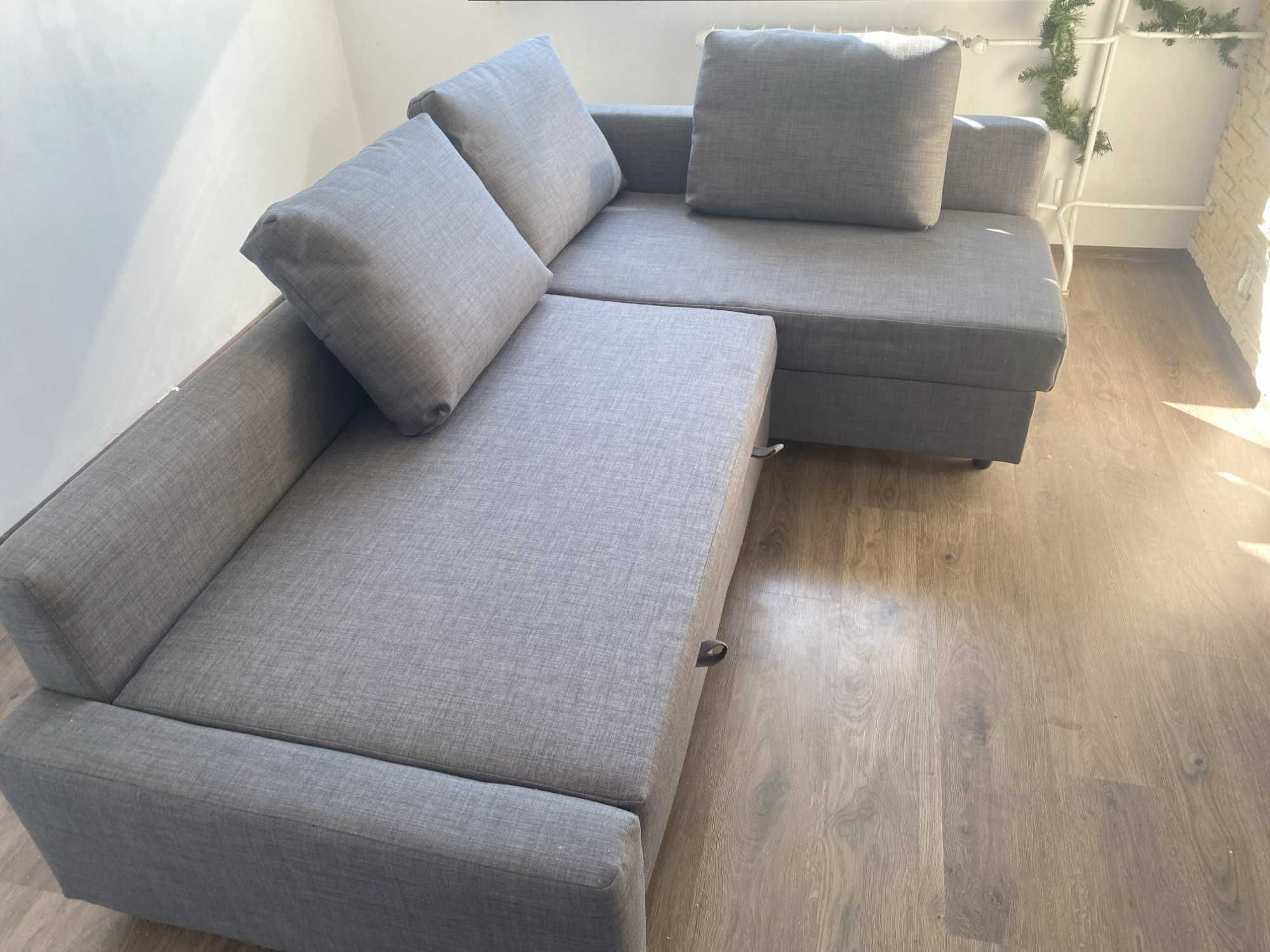 FRIHETEN – narożnik z funkcją spania, Skiftebo ciemnoszary – jak nowy