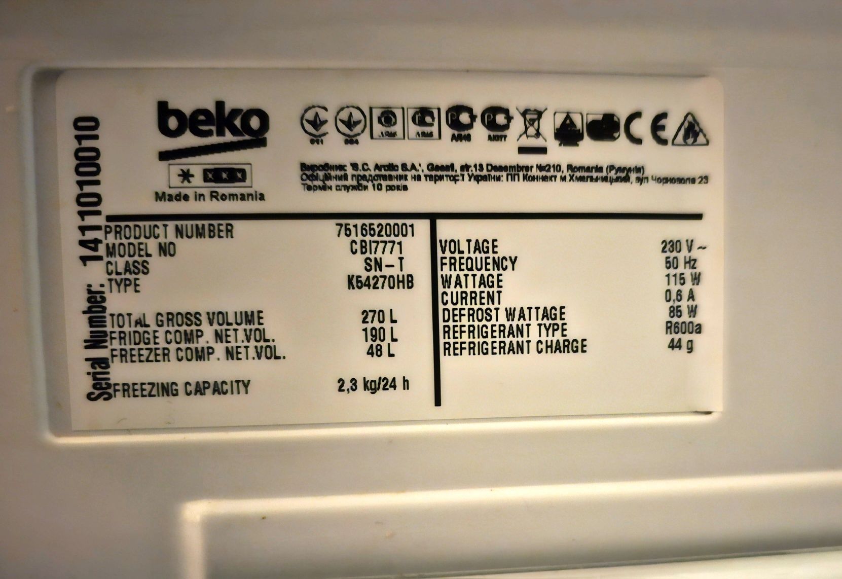Frigorífico de encastrar BEKO