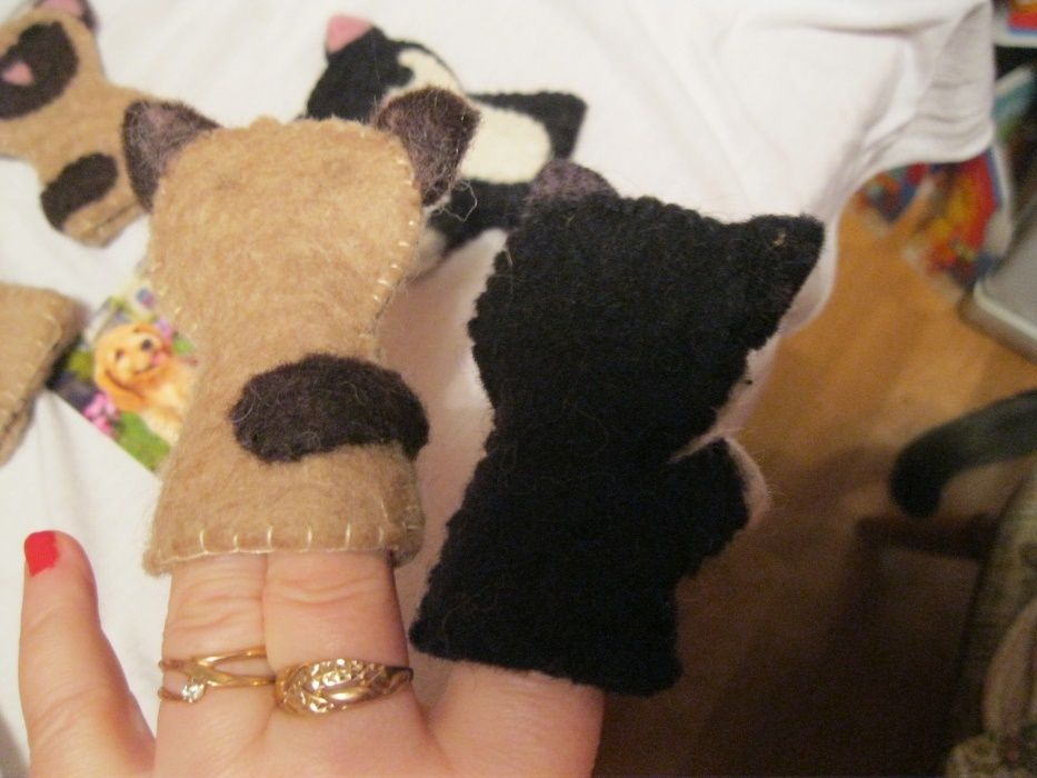 игрушка коты кошки кукольный театр валяние шерсть палец 5шт handmade
