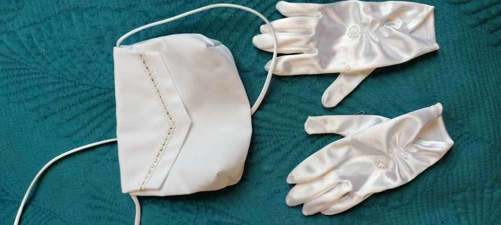 Sukienka komunijna, na 150cm komplet z 2 bolerkami i torebką + buty 38