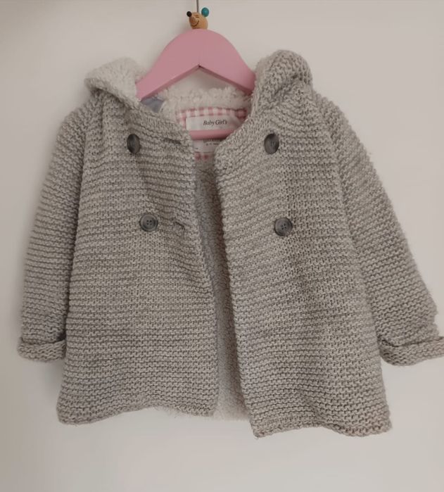 Płaszczyk z wełną, cieply sweter miś, Zarababy r. 86 cm.