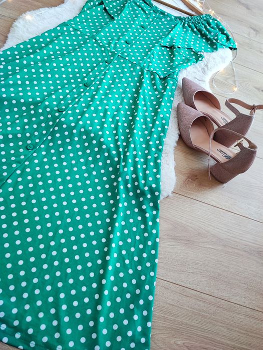 Elegancka sukienka w grochy Midi L40 wieczorowa retro