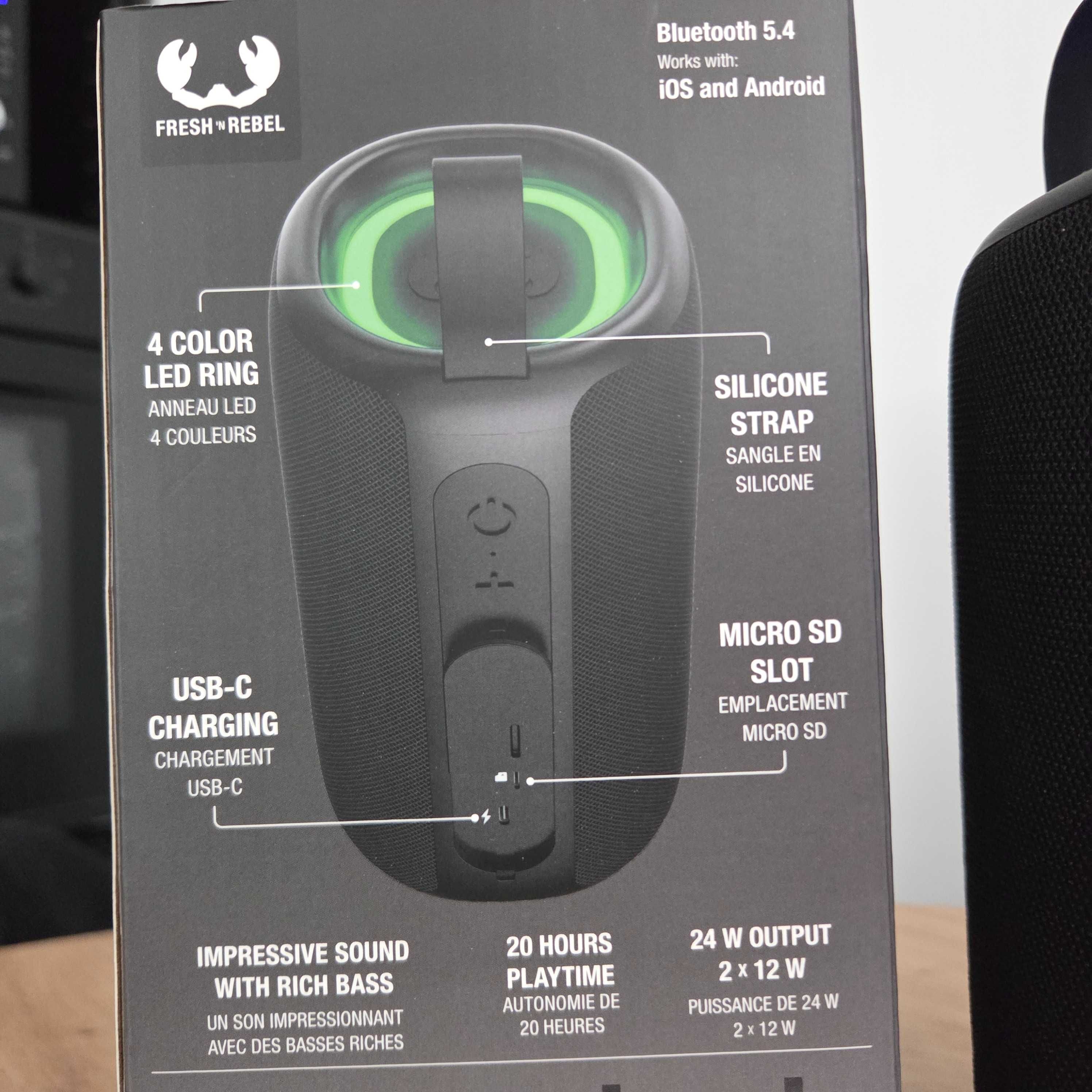 Głośnik Bluetooth 5.4 Mocny 2x12W 24W USB-C podświetlenie RGB MicroSD