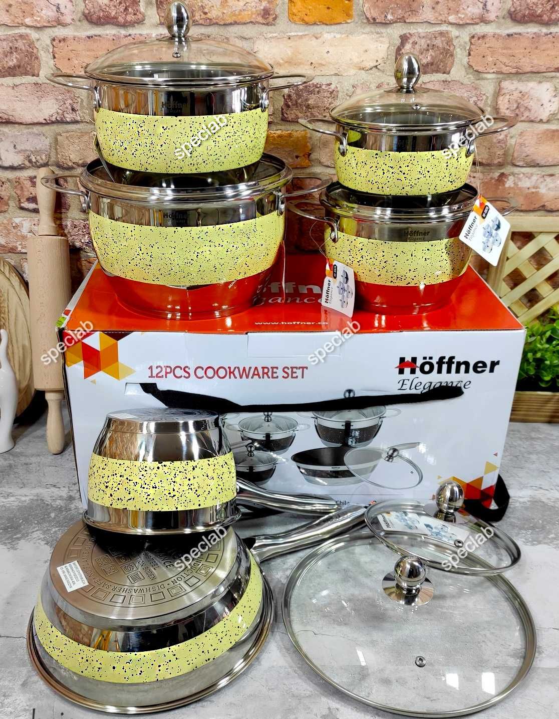 Komplet garnków HOFFNER HF-9920 Yellow.Gaz, indukcja, halogen