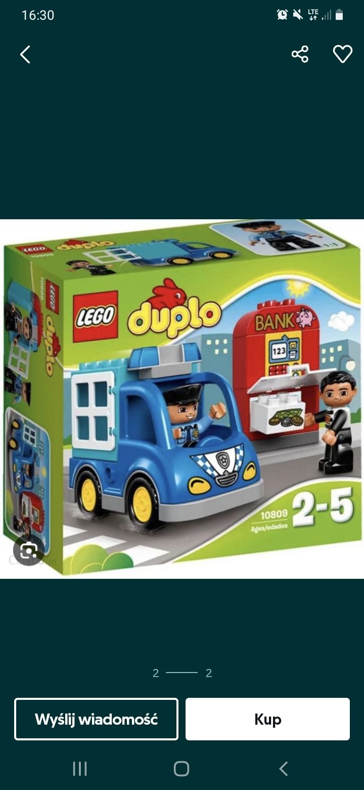Lego Duplo 10809 policja napad na bank policjant na motorze złodziej