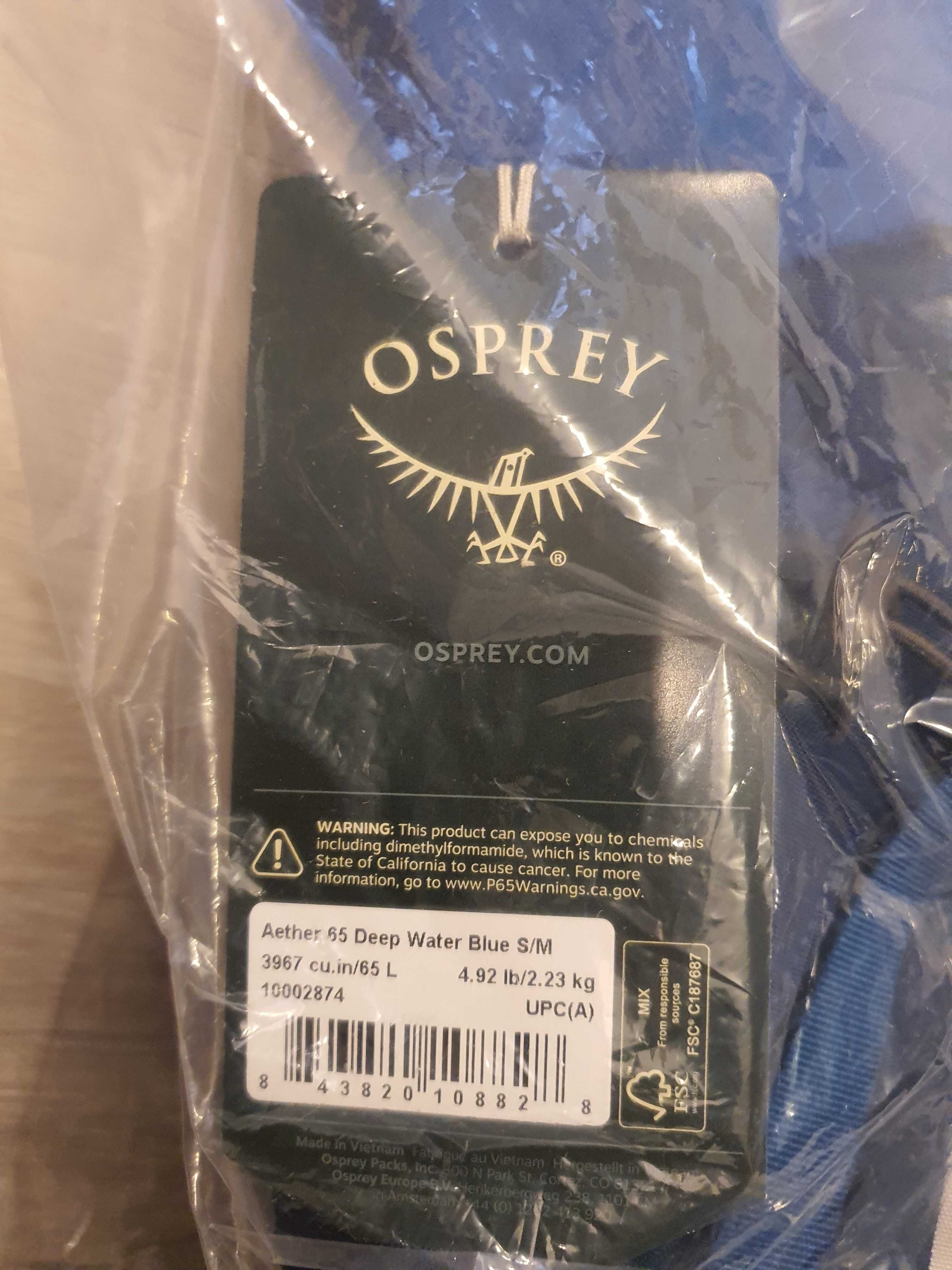 Plecak trekkingowy OSPREY AETHER 65 S/M nieb - NOWY z metkami i gwar