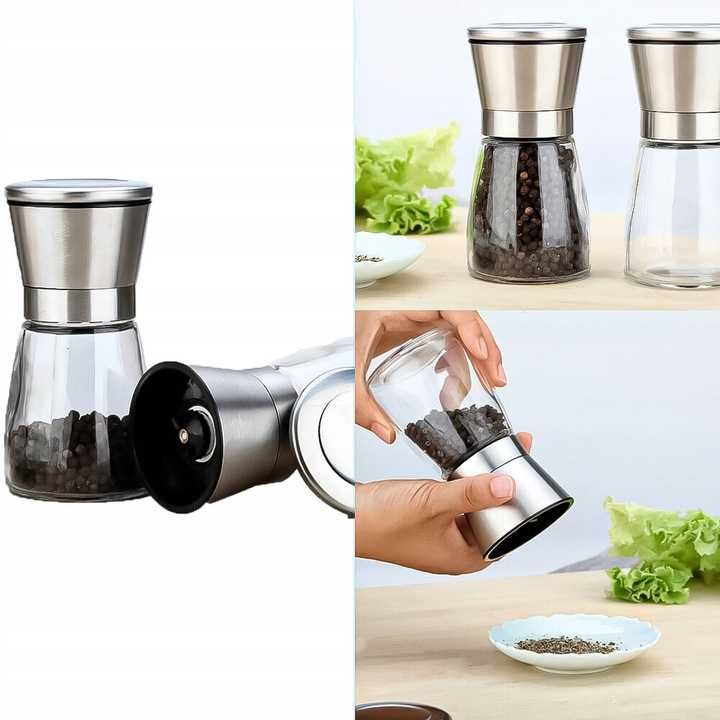 MŁYNEK RĘCZNY Manualny SZKLANY do PIERPRZU SOLI Przypraw 180ml. Ładny