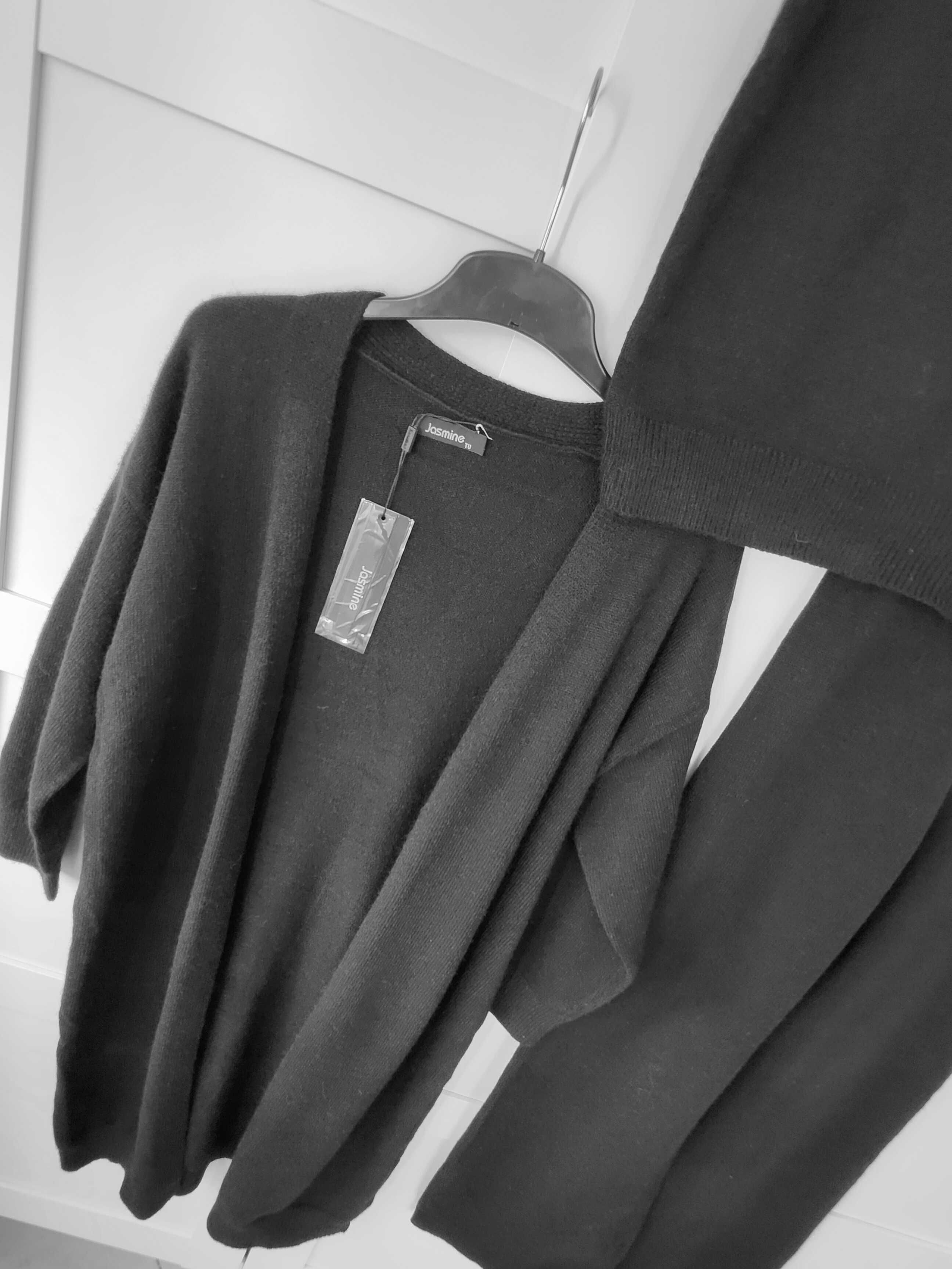 Dresowy zestaw sweterkowy sweter dres dresy 3w1 wide leg M L