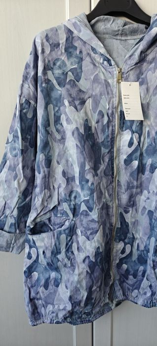 Niebieska kurtka parka przejściowa bawełniana oversize