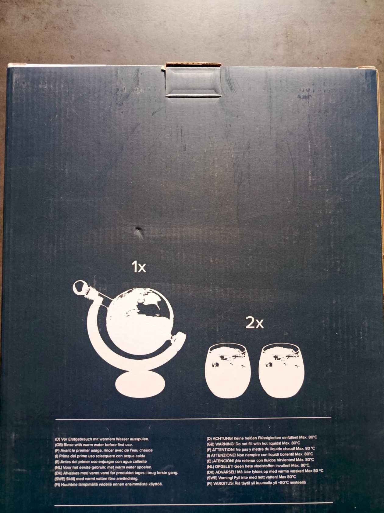 Karafka do whisky szklana w kształcie globusu 850ml + szklanki 2szt