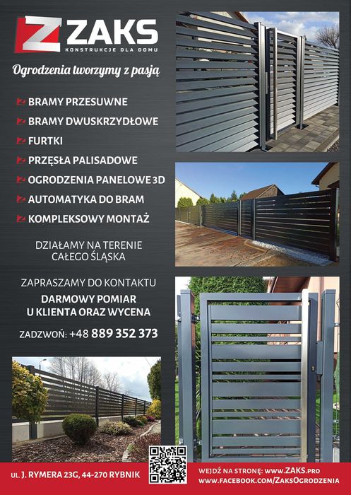 brama przesuwna, brama dwuskrzydłowa, furtka, ogrodzenia palisadowe