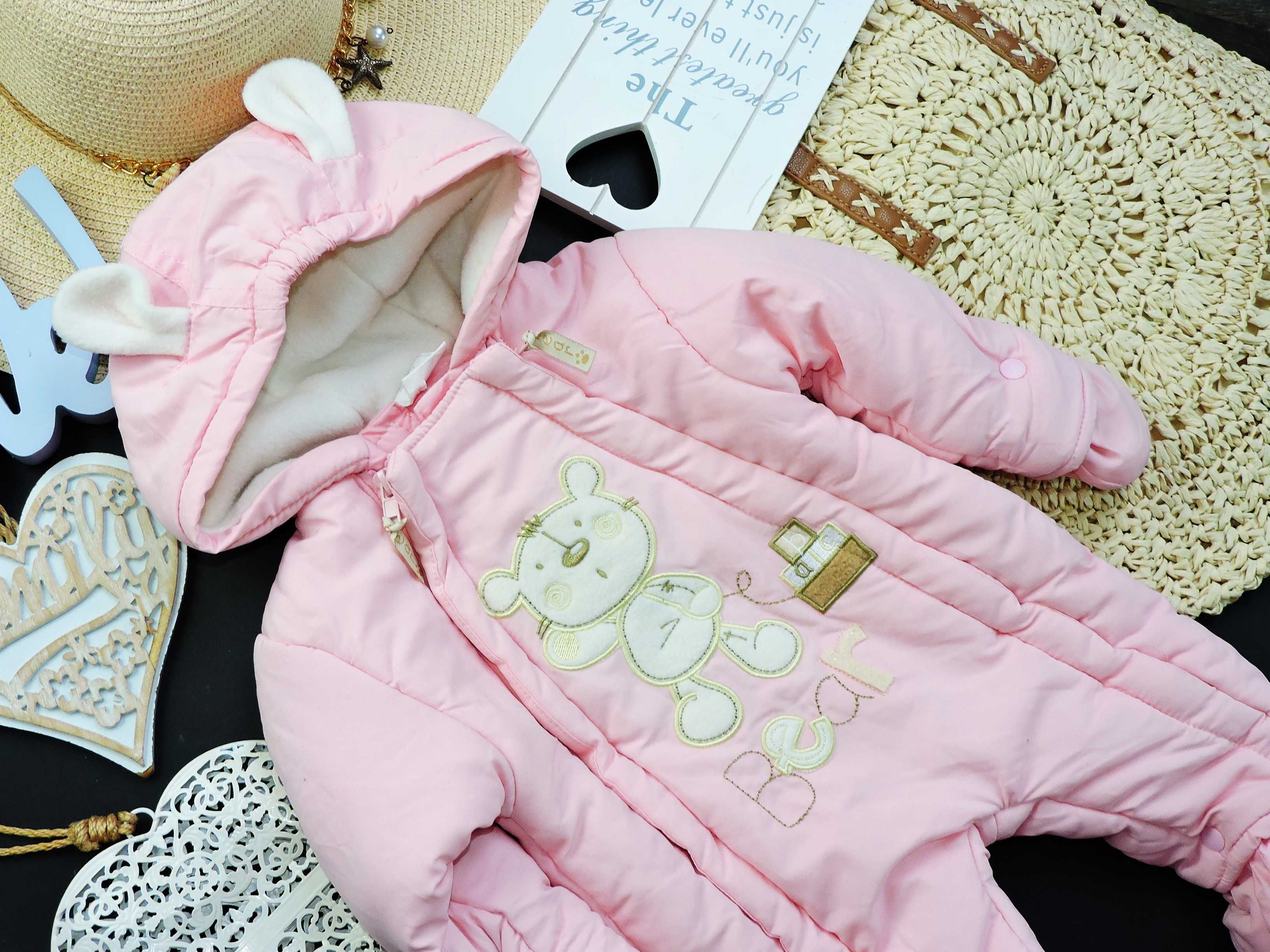 Rock a Bye Baby Boutique - misiowy kombinezon , pudrowy róż r 62