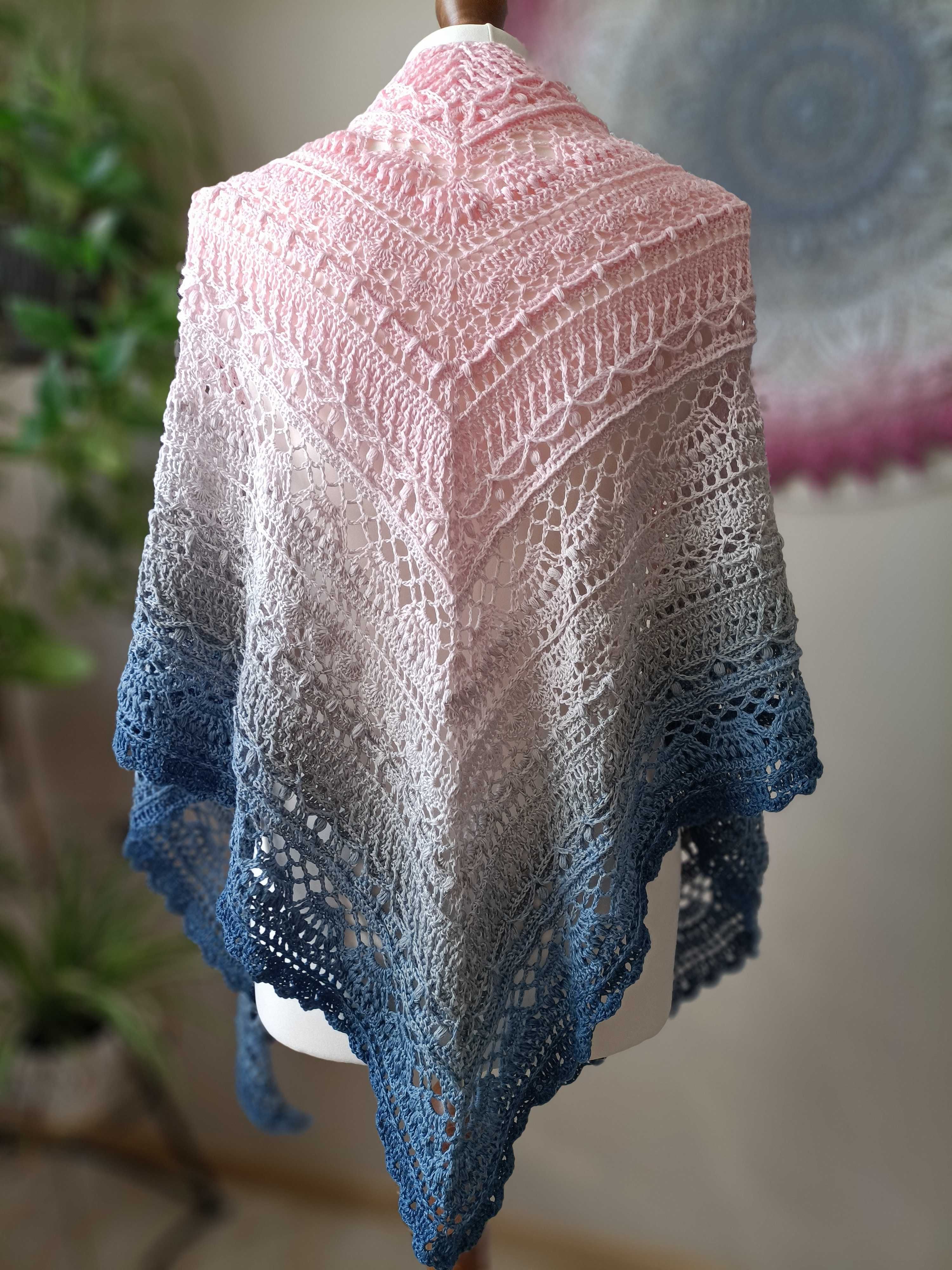 Chusta Ombre, ręcznie robiona na szydełku, szydełko, Handmade