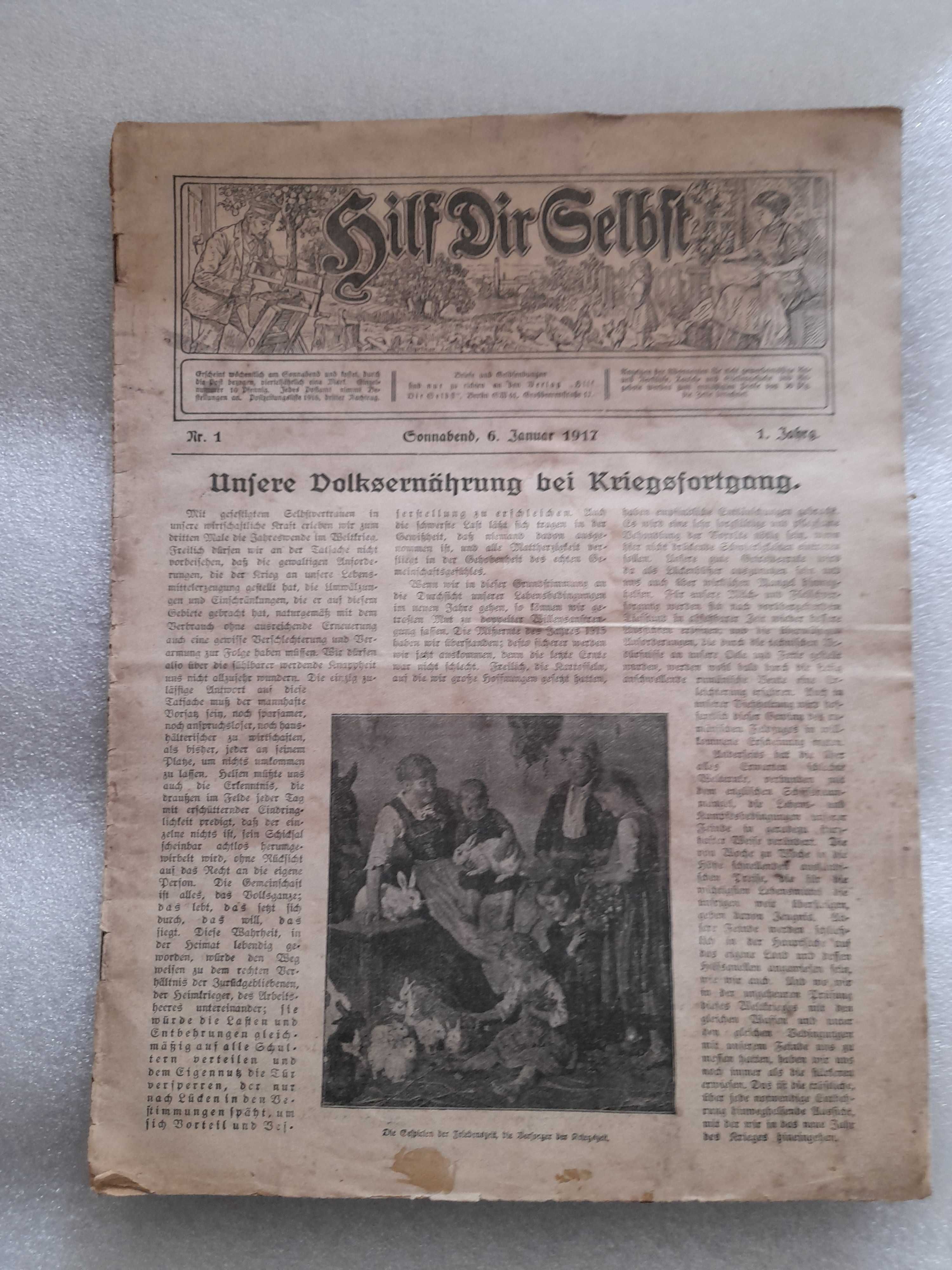 stara niemiecka gazeta z 1917r, ładny stan 106 letnia kompletna