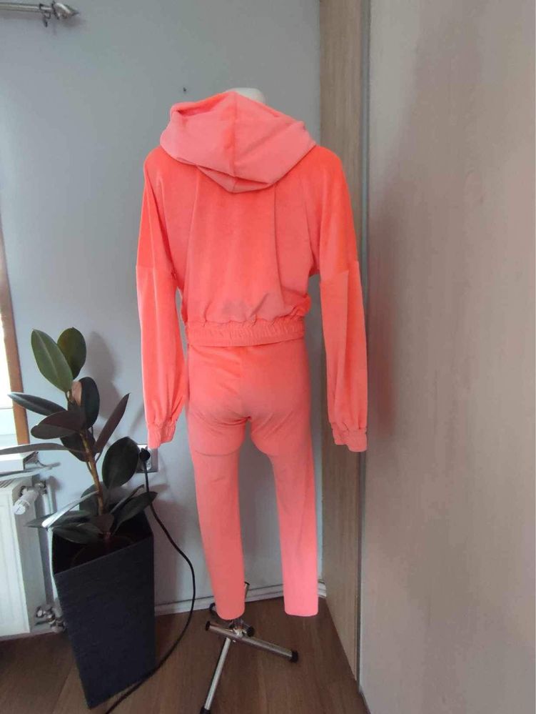 Dres welurowy damski,neon koralowy, O’LB, r.S/36