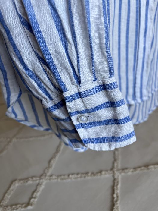 Koszula lniana 100% len w paski H&M Premium marynarskie paski