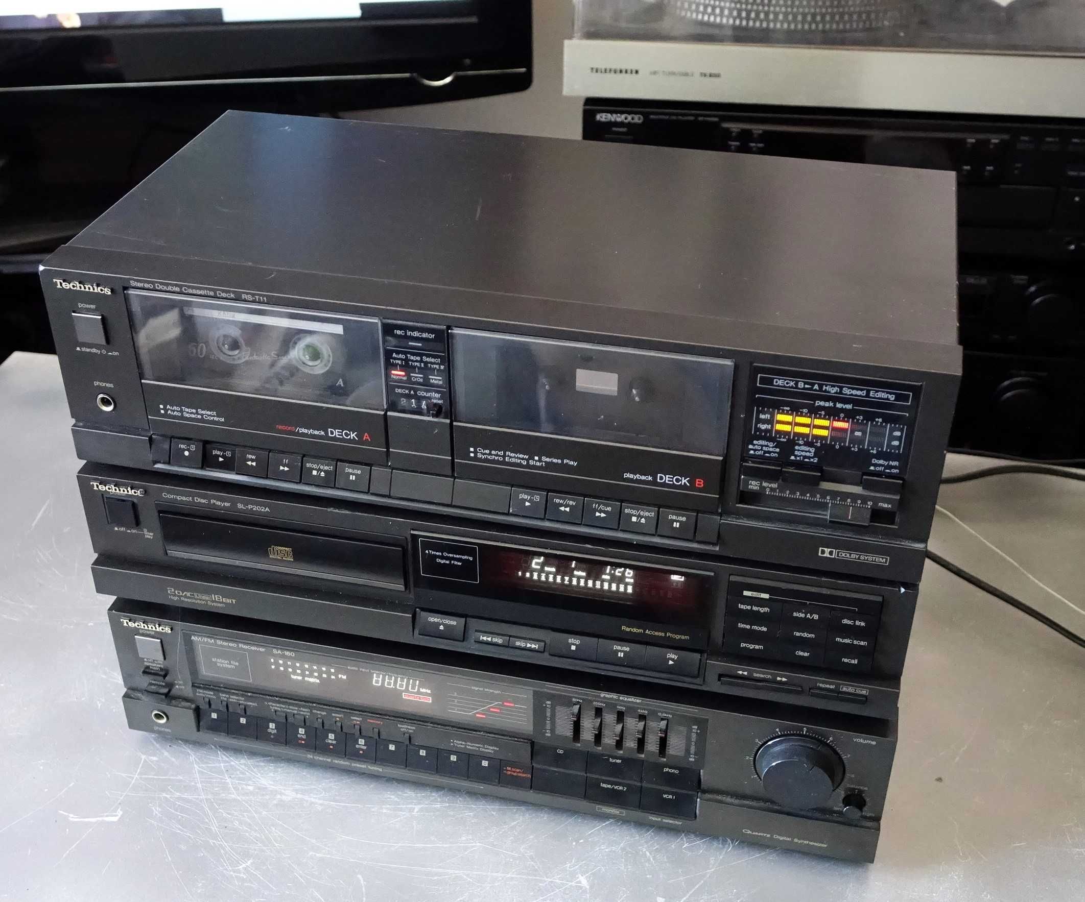 Wieża Technics -amplituner z korektorem, deck dwukasetowy i CD