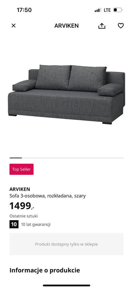 3 osobowa Sofa arviken ikea rozklada a