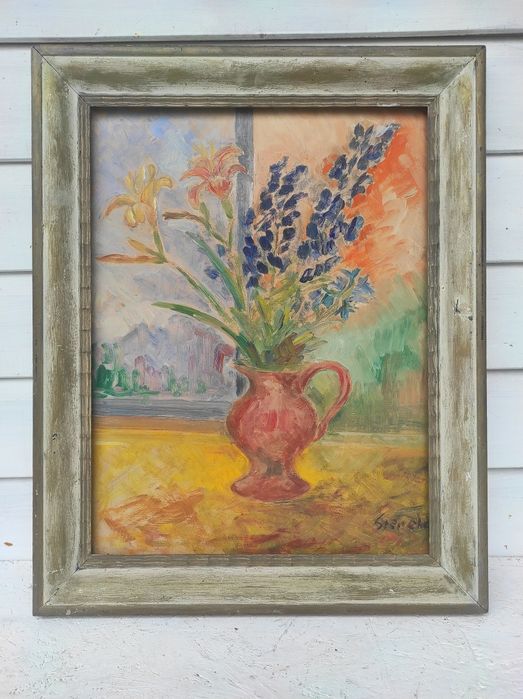 Duży stary Obraz Kawiaty Vintage Rama Skandynawia