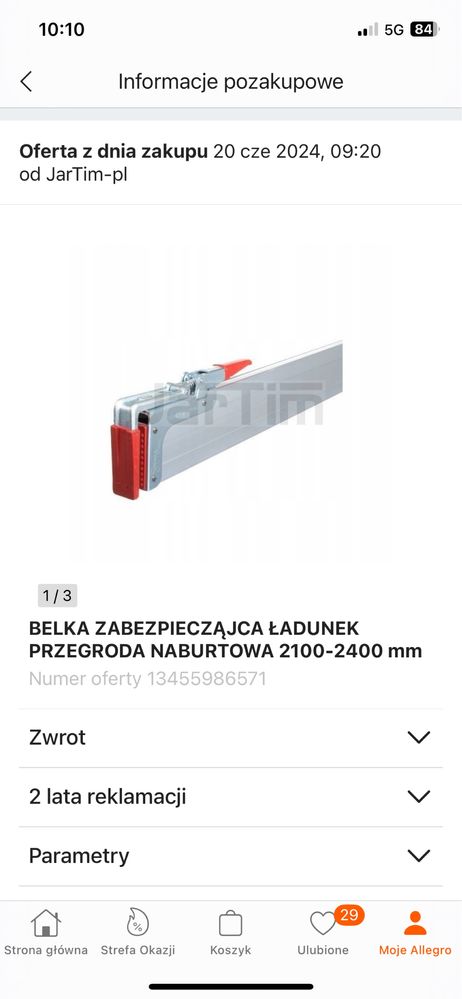 Belka zabezpieczająca ładunek, przegroda naburtowa