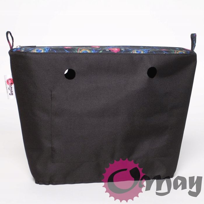 organizer OBAG STANDARD czarny kwiaty i pawie pióra 2 kieszenie OMAY