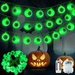Halloween łańcuch 5m 30 LED zielone gałki oczne 8 trybów