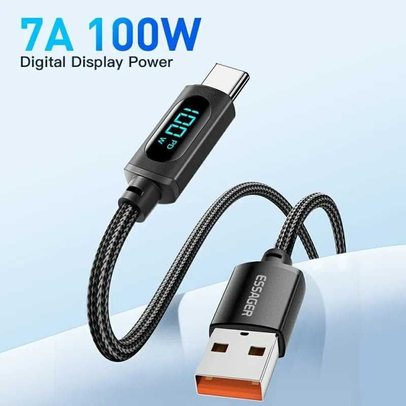 Kabel Ładowania 2m - Wyświetlacz LED - USB do USB-C - Przewód Essager