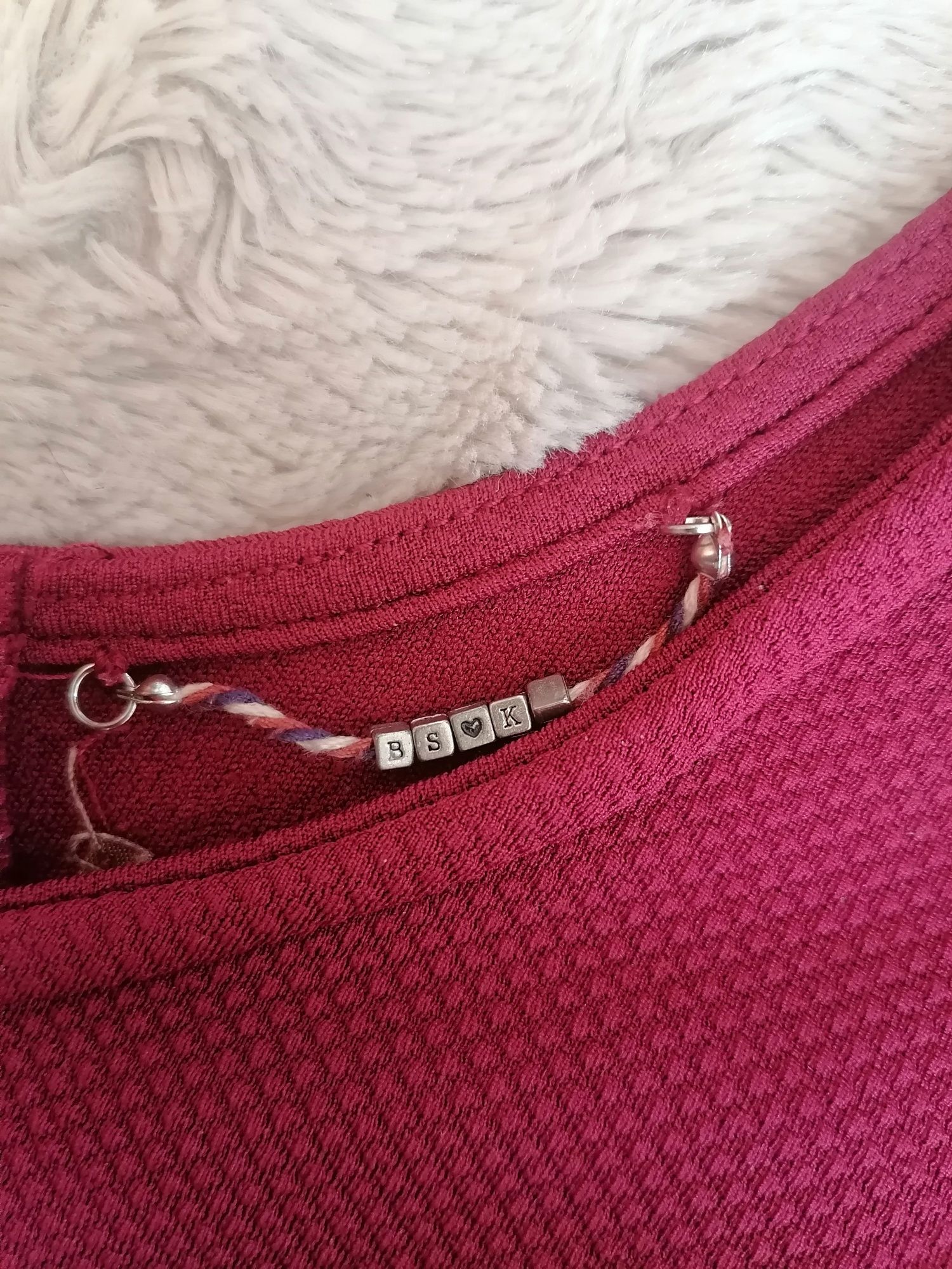 Bordowa sukienka struktura pasek rękaw 3/4 Bershka S/36