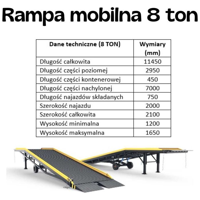 Rampa mobilna hydrauliczna 8 ton załadunkowa najazdowa tir naczepa dok