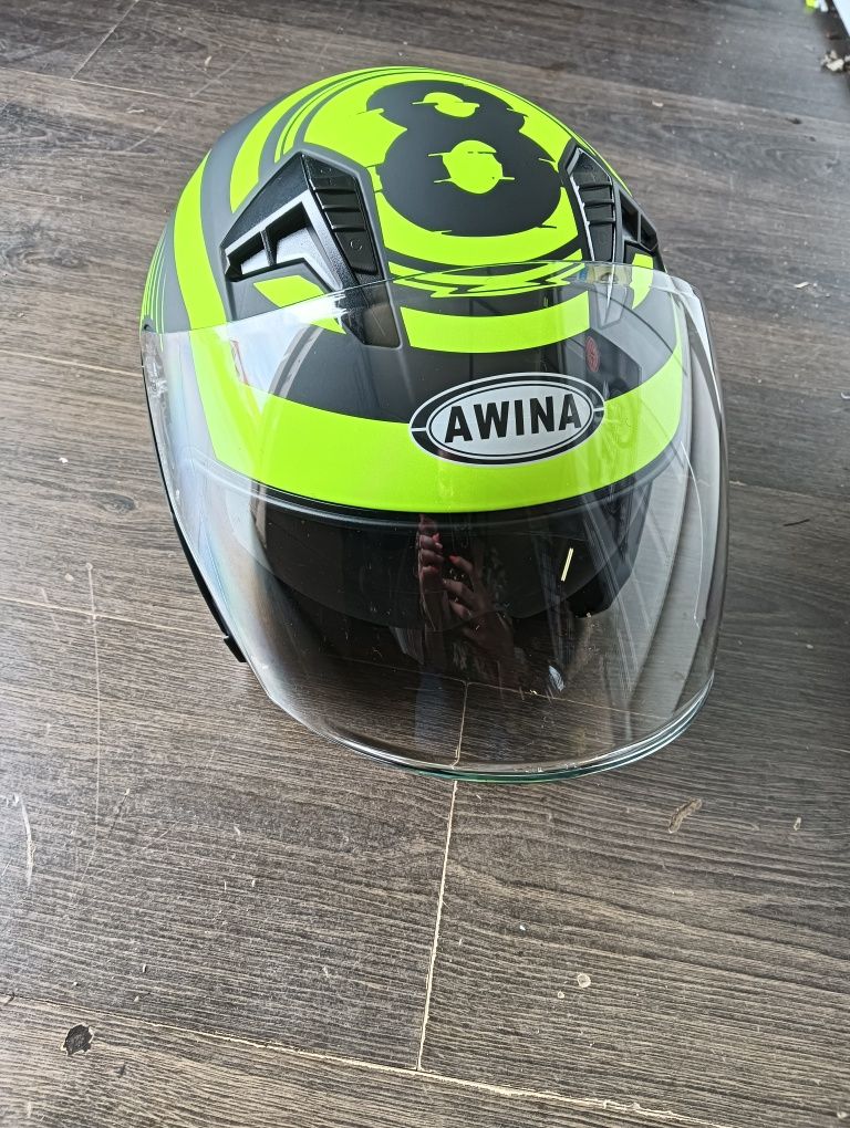 Nowy kask otwarty czarno żółty mat AWINA