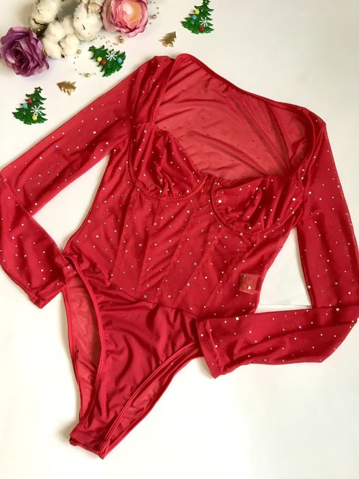 Боді Оксамитове. Сітка. Блискітки. Новорічне. Сток. M розмір