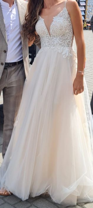 Piękna suknia ślubna ślub S 36 różowa Boho classy pudrowy róż