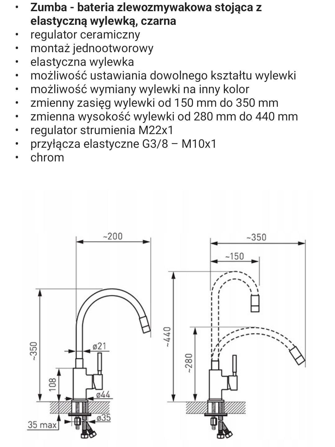 Bateria kuchenna z elastyczną wylewką. Ferro.