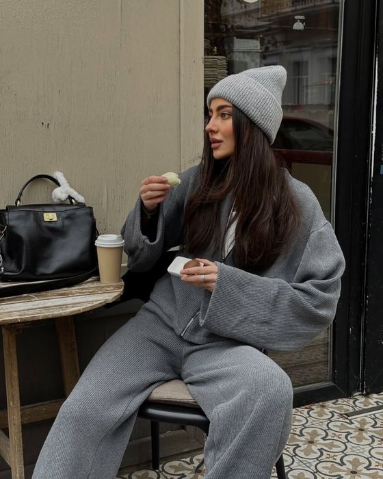 Штани палаццо вʼязані колір графіт