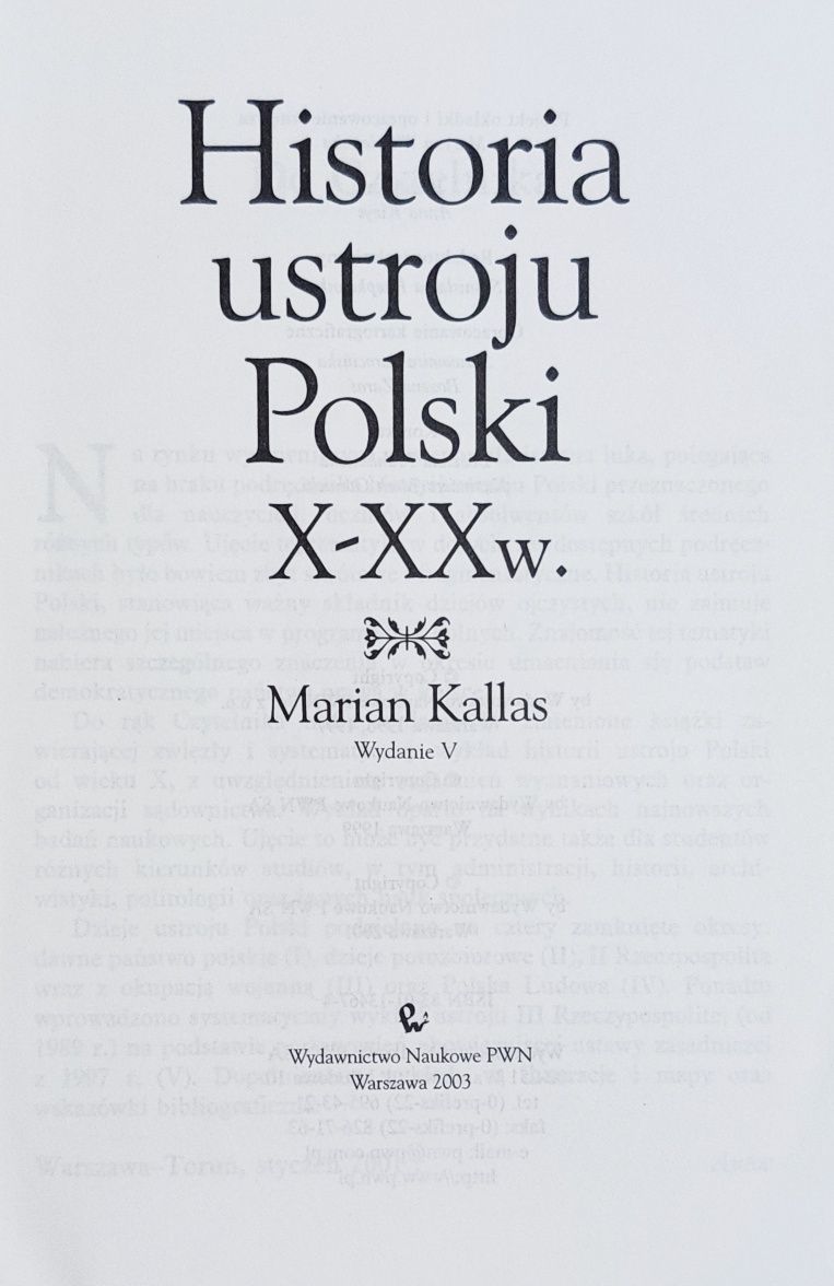 Historia ustroju Polski X-XX - Marian Kallas
