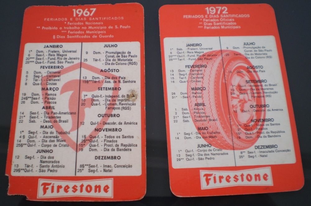 Calendários Década 60 e 70 Firestone Pneus Chevrolet General Motor