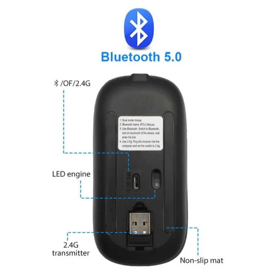 Мышка беспроводная с LED подсветкой и Bluetooth 5.2 + 2.4 Гц