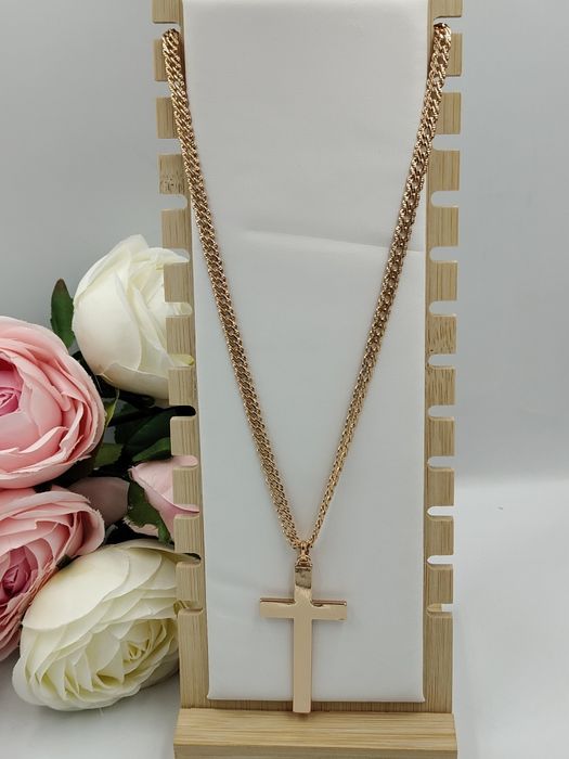 Łańcuszek męski pozłacany 24k złotem Rombo z krzyżem