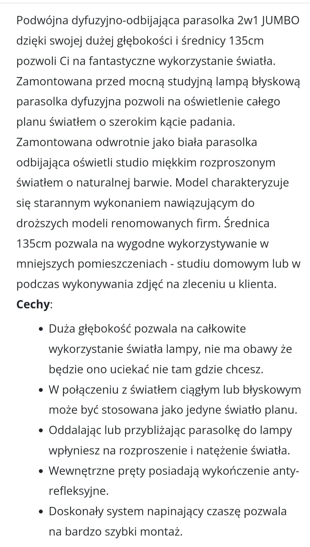 Parasolka fotograficzna Falcon Jumbo Biała / Czarna 135 cm Nowa 2szt
K