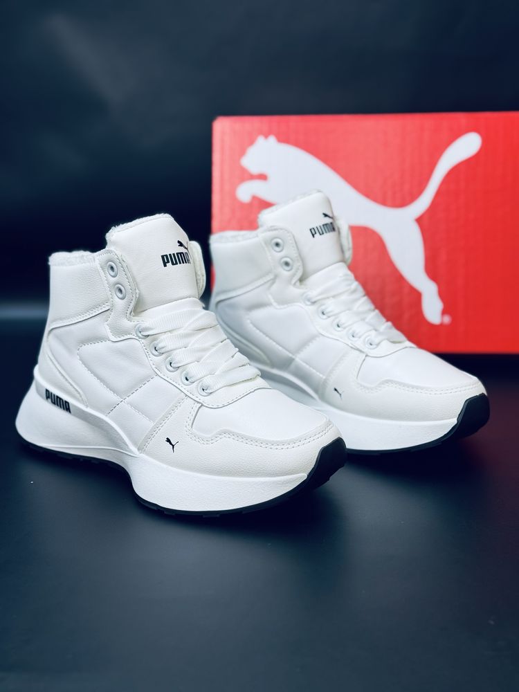 Puma Кроссовки зимние на меху, кожаные кросовки белые зимние Пума