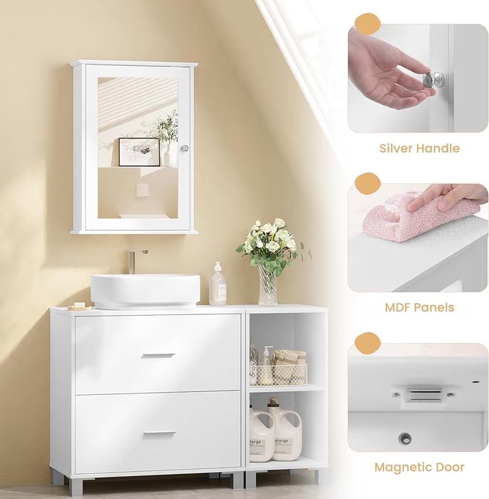 Szafka łazienkowa z lustrem wisząca z półką Biała 12x42x55,5cm WADA